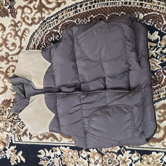 Vintage 70s Western Suede Puffy Vest Feather Down Puffer Brown Retro Cowboy 1970 - Picture 14 of 15